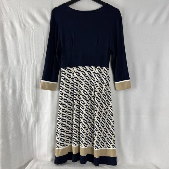 Talbots Petite Sz 2P Wrap Chain Link Print Stretch A Line Midi Dress Navy White - Picture 4 of 10